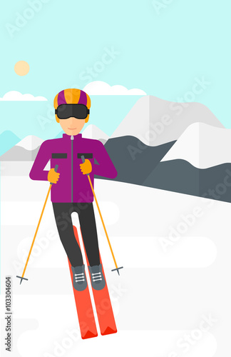 Young man skiing.