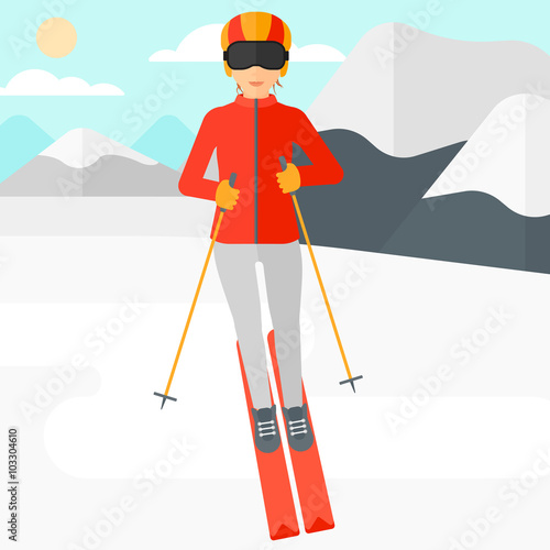 Young woman skiing.