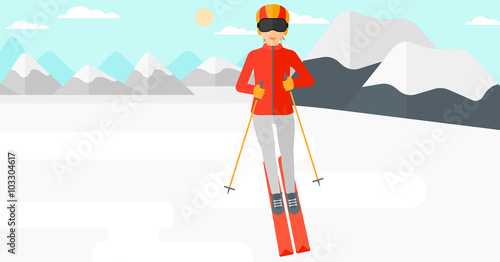 Young woman skiing.
