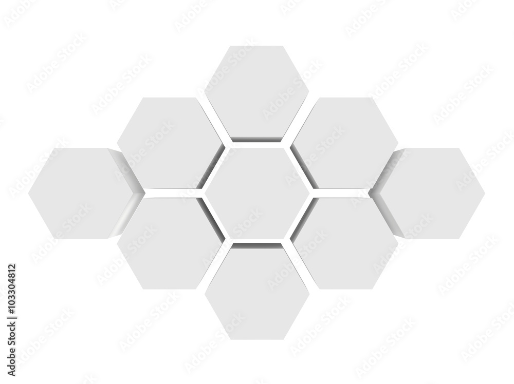Hexagons isolated on white background. 3d rendering close-up Hexagons isolated on white background. 3d rendering close-up