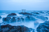 Japanese shrine gate and sea at Oarai city , Ibaraki