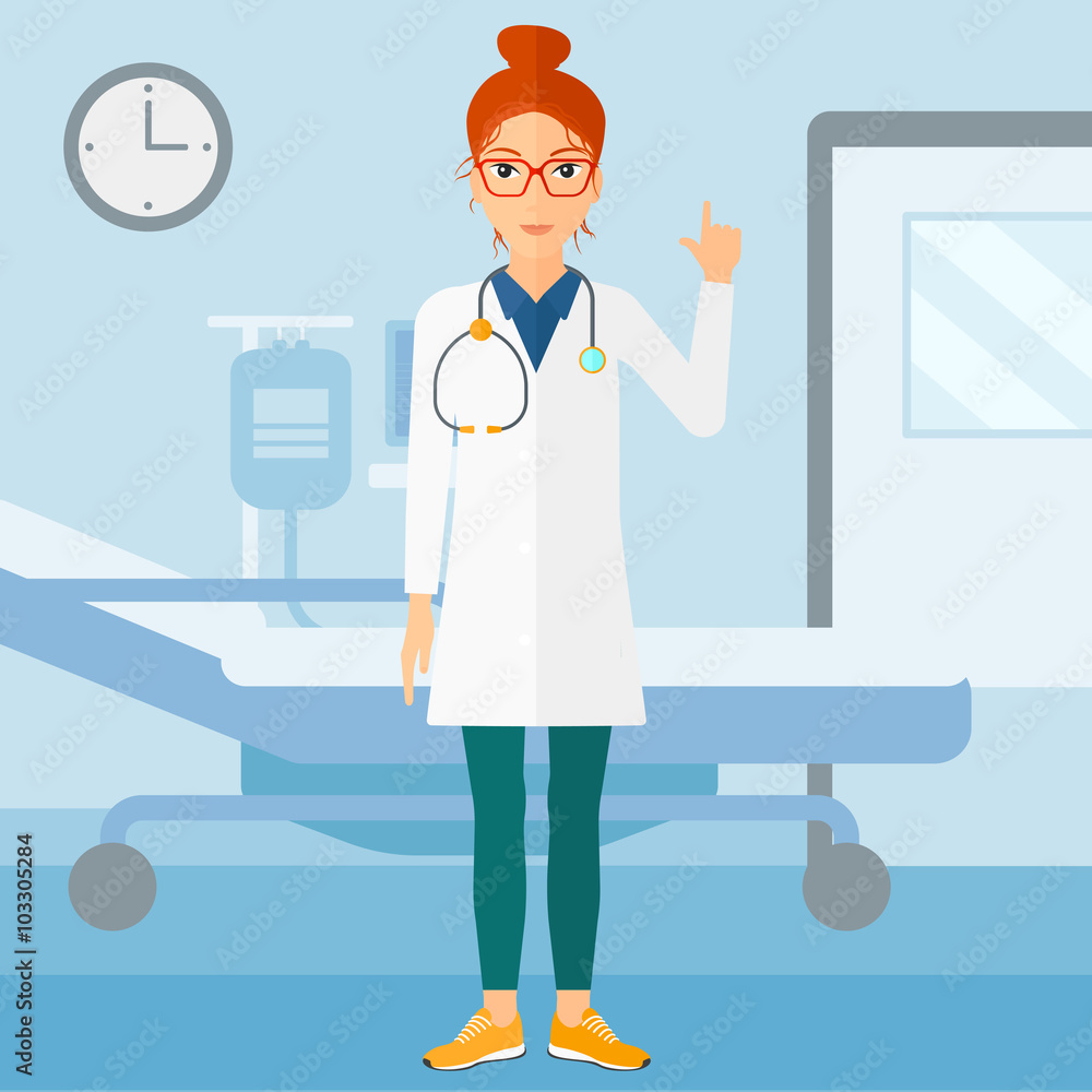 Doctor showing finger up. Doctor showing finger up.