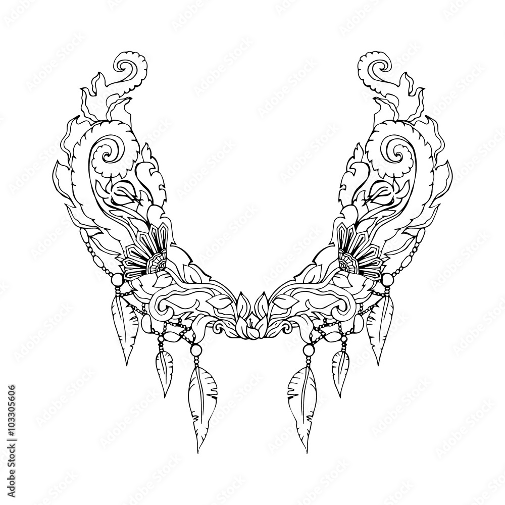 Obraz premium Floral pattern on collar, neck print. Boho style. Vector illustration 