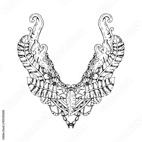 Floral pattern on collar, neck print. Boho style. Vector illustration 