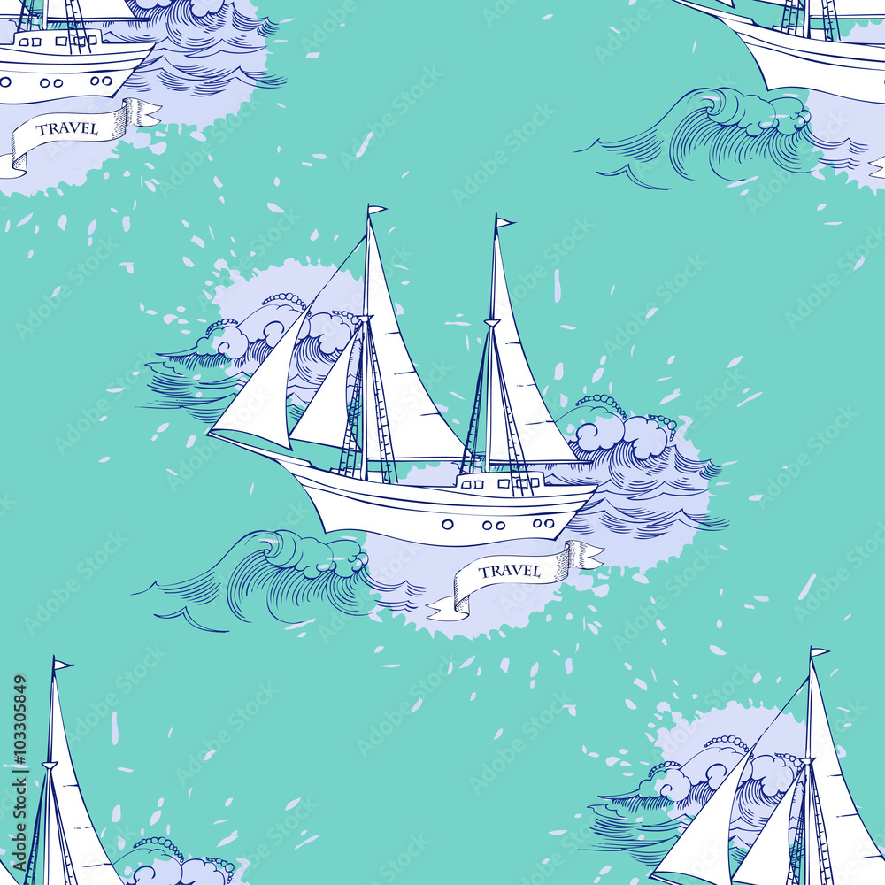 Seamless patt waves ships Seamless patt waves ships