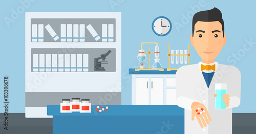 Pharmacist giving pills.