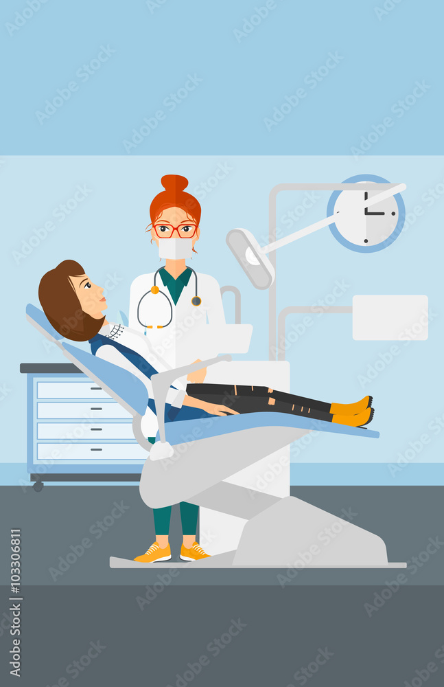 Dentist and woman in dentist chair. Dentist and woman in dentist chair.