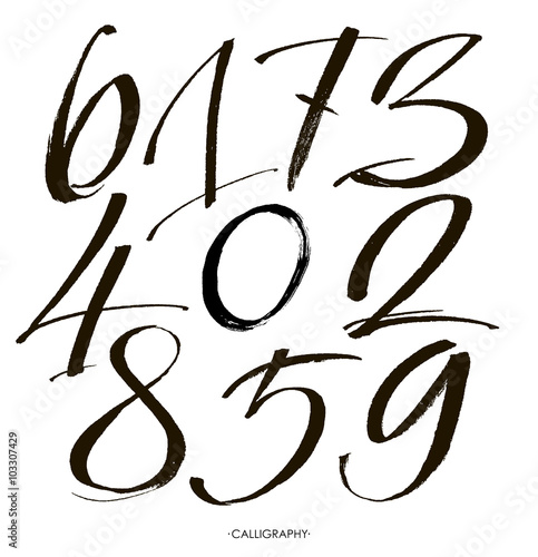 vector set of calligraphic acrylic or ink numbers