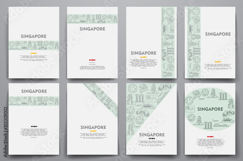 Corporate identity vector templates set with doodles Singapore theme