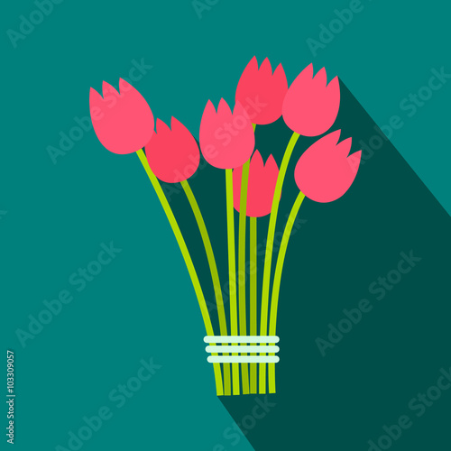 Pink tulips bouquet flat icon