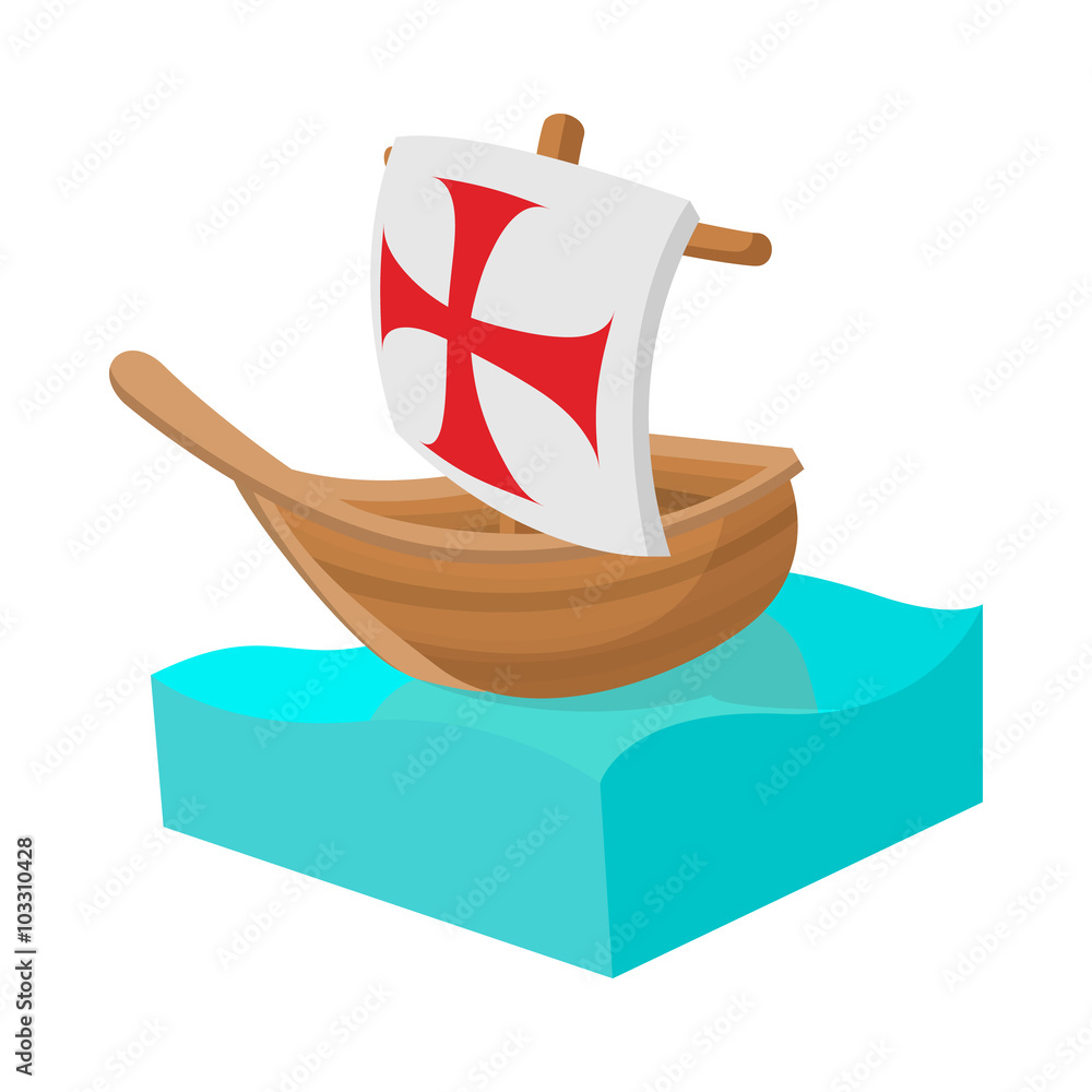 Columbus ship icon in cartoon style