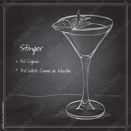 Cocktail alcoholic Stinger on black board