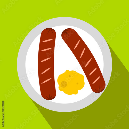 Sausages on a plate flat icon