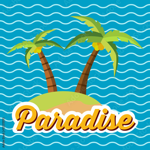 Icono plano Paradise en isla sobre fondo marino