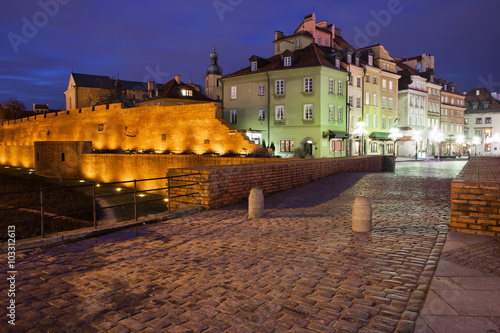 Warsaw Old City Skyline by Night in Poland