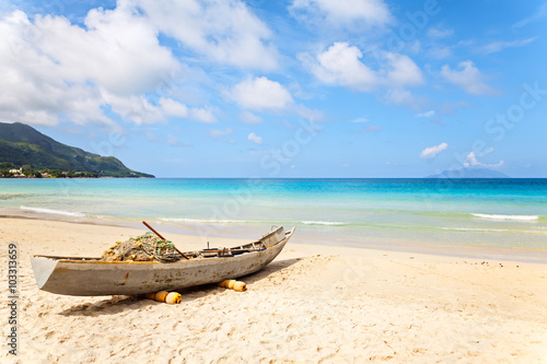 Off shore resting fishing boat