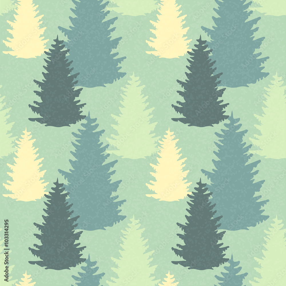 Seamless pattern with spruce trees 