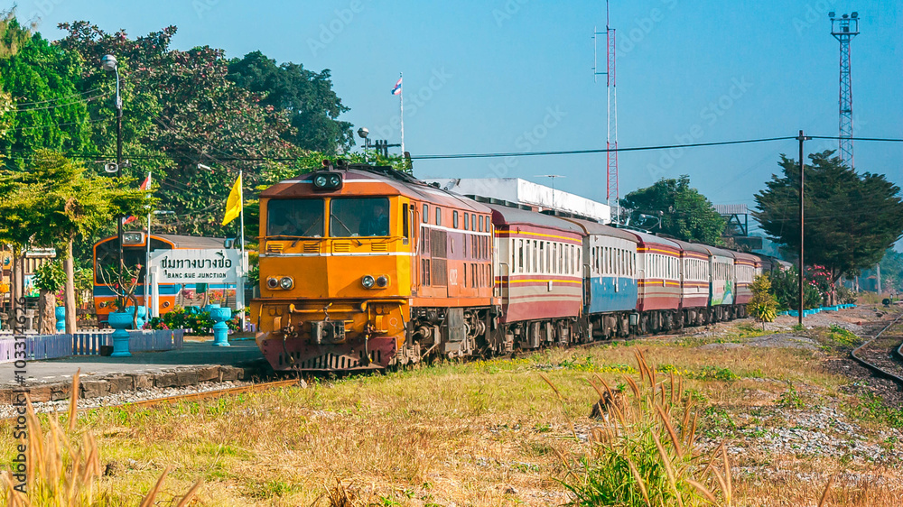 Obraz premium Passenger train at station, 2013.