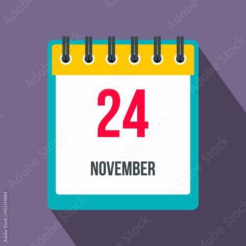 Calendar november 24 flat icon with shadow