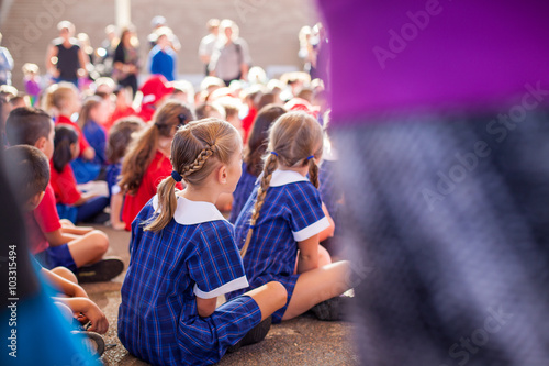 School kids at assembly - with copy space on the right