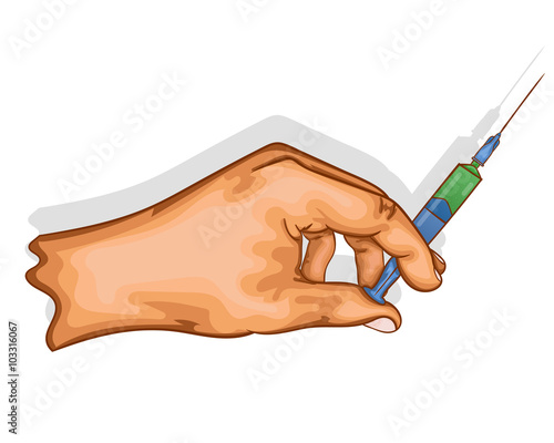 hand holds the syringe with the vaccine.