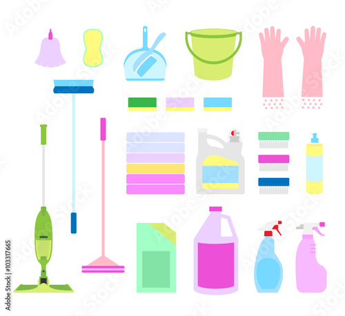 The tools of housecleaning / There are many kinds of housecleaning tools.