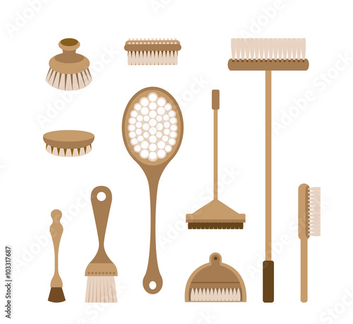 The tools of housecleaning / There are many kinds of housecleaning tools.