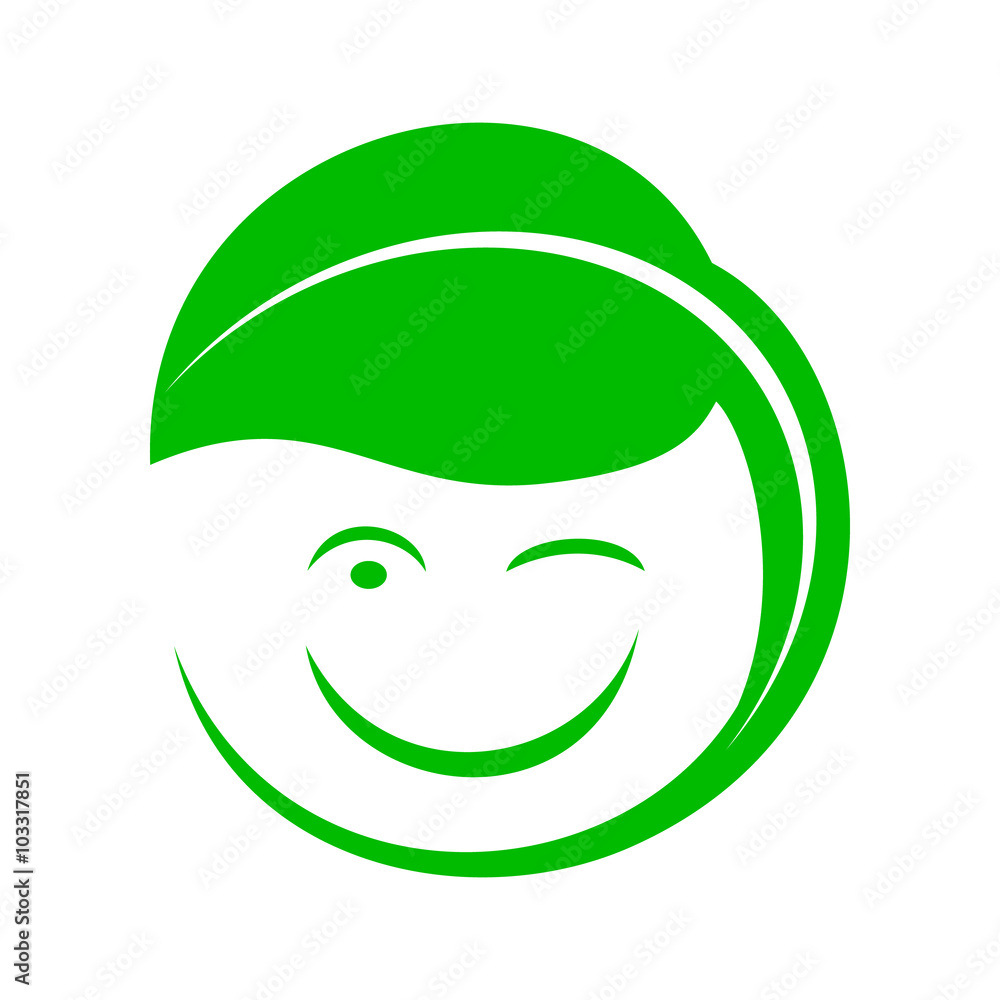 Organic smiley with green leaf icon, simple style Organic smiley with green leaf icon, simple style