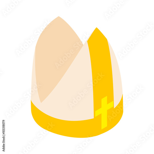 Papal tiara, hat with cross icon, isometric 3d