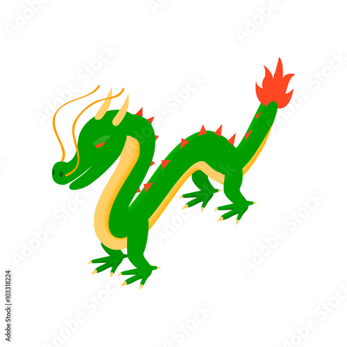 Green chinese dragon icon, isometric 3d style