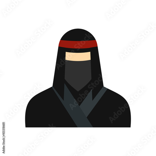 Female ninja in a black mask flat icon