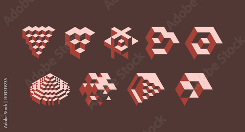 Abstract 3d geometric symbols, useful for logos or science branch. Flat design