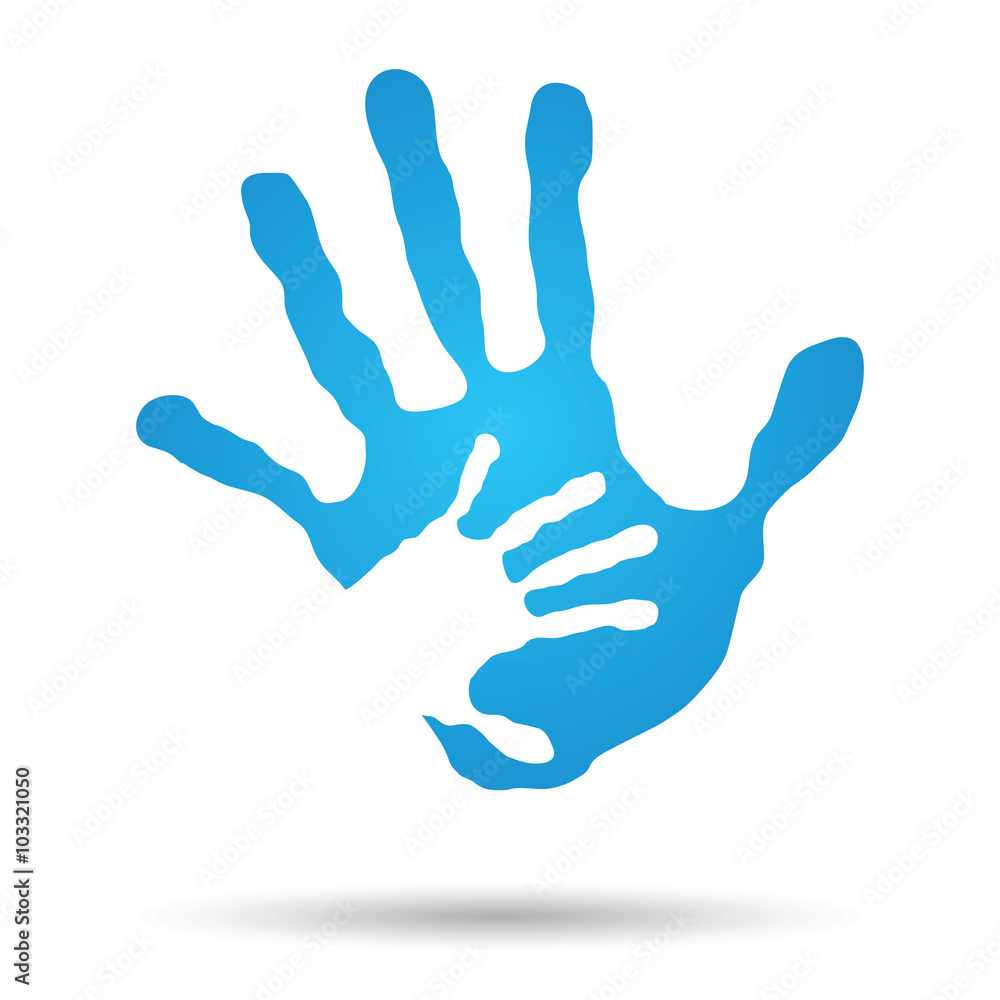Vector conceptual mother and child blue hand print isolated Vector conceptual mother and child blue hand print isolated