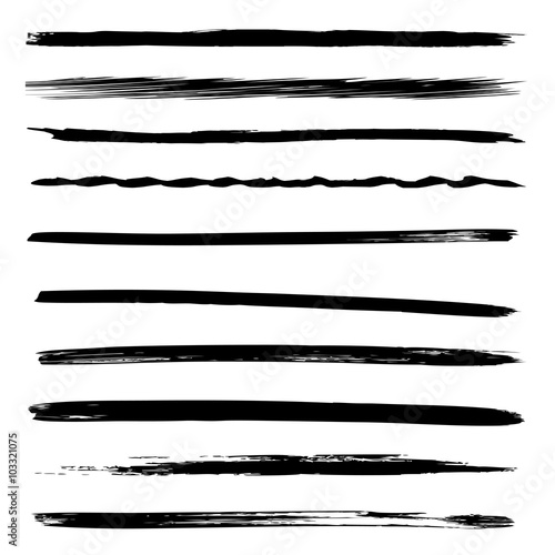 Vector collection or set of black paint hand made creative brush strokes