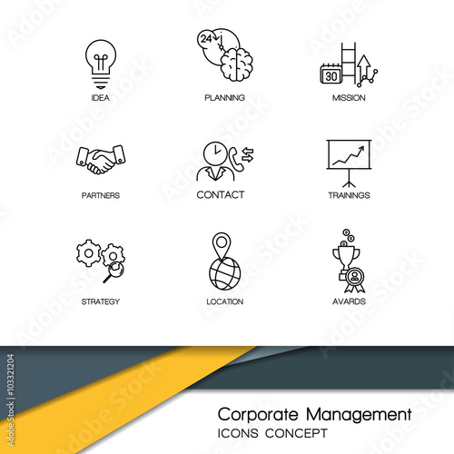 Modern thin line icons set of corporate management and business