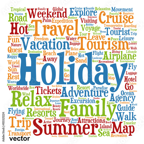 Vector conceptual tourism or travel  word cloud