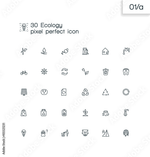 Modern thin line pixel perfect icons set.Ecology and recycle  sy