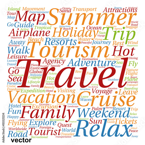 Vector conceptual tourism or travel  word cloud