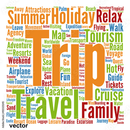 Vector conceptual tourism or travel  word cloud