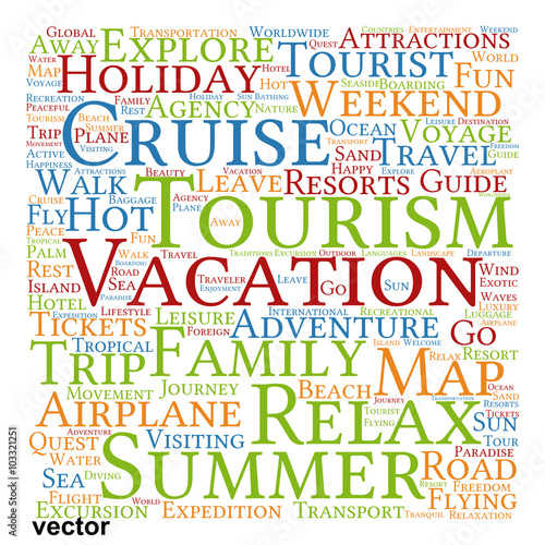 Vector conceptual tourism or travel  word cloud