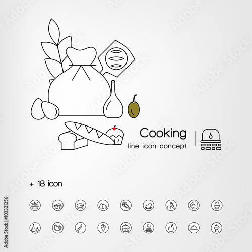 Line icon design of web banner template with outline icons of ma