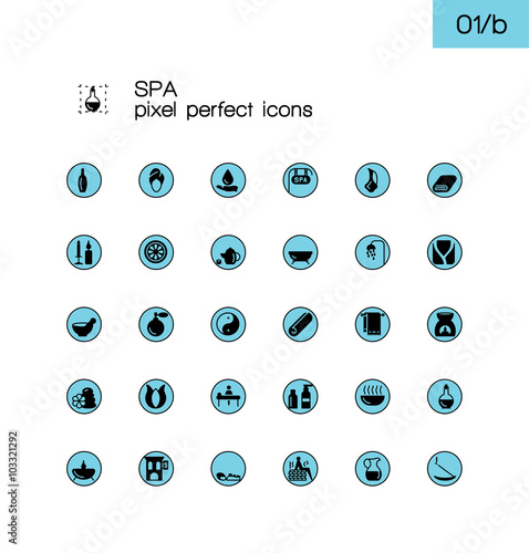 Modern solid pixel perfect icons set. Spa & Wellness symbol coll