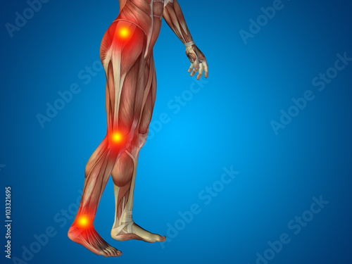 Conceptual human body anatomy articular pain blue background
