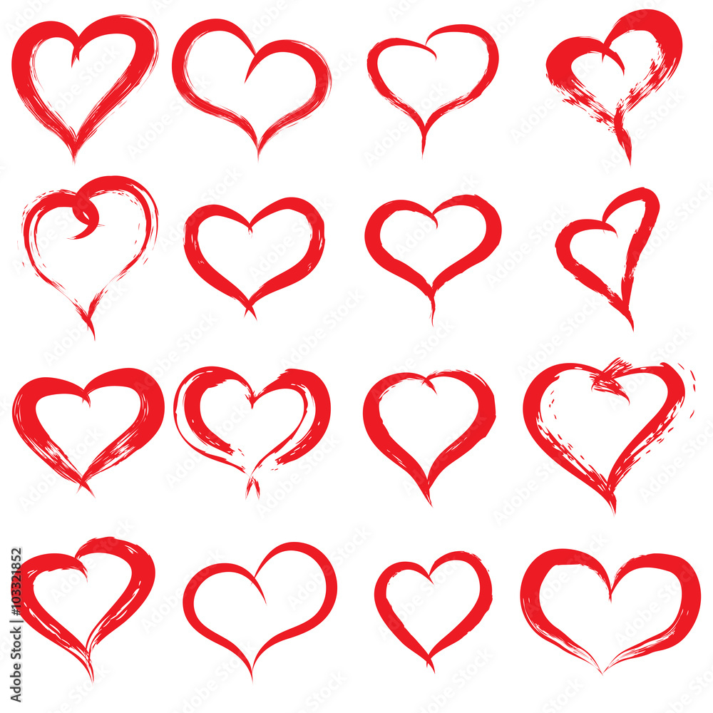 Conceptual painted red heart shape or love symbol set Conceptual painted red heart shape or love symbol set