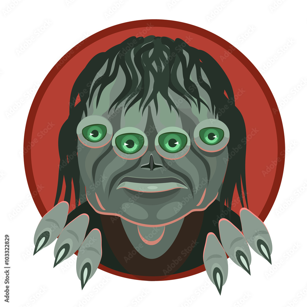 Obraz premium the four-eyed alien icon/ icon four-eyed alien or monster looks at you out of the red circle, to the icon of the site 