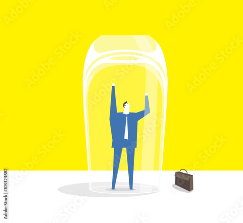 Trapped /  A businessman trapped in a glass cup.