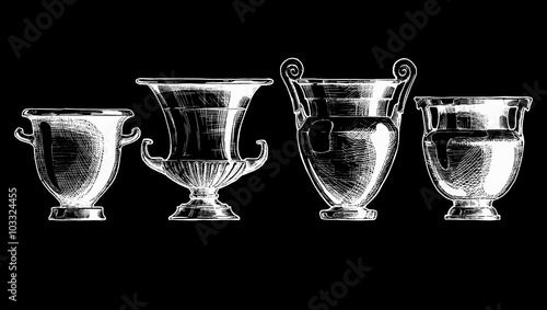 Forms of kraters. Greek vessel shapes.