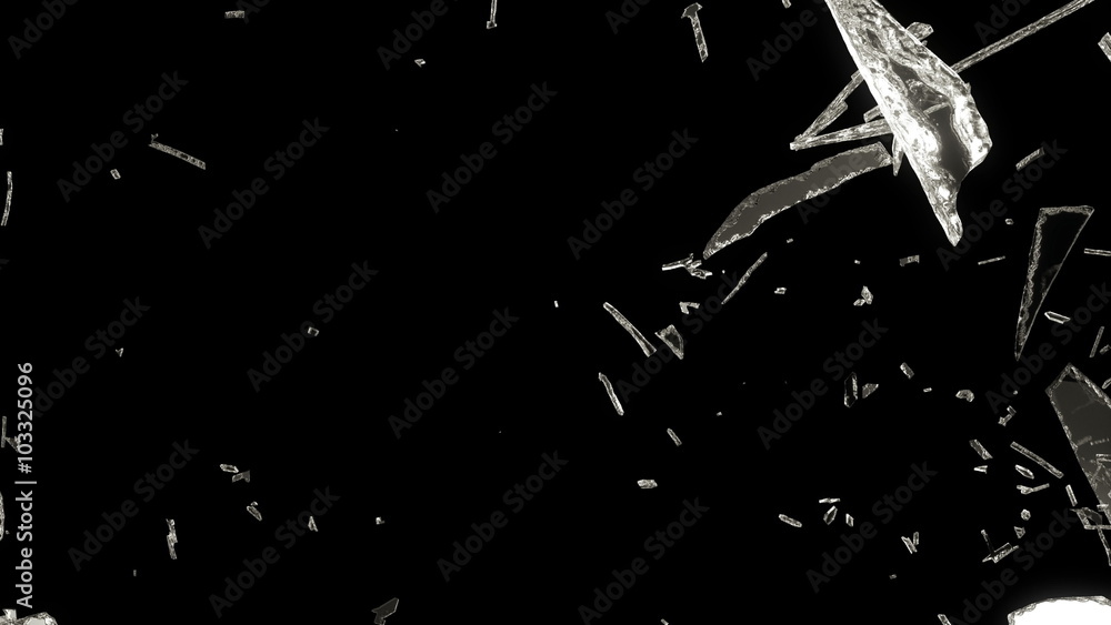 Pieces of destructed Shattered glass in slow motion. Alpha matte Pieces of destructed Shattered glass in slow motion. Alpha matte