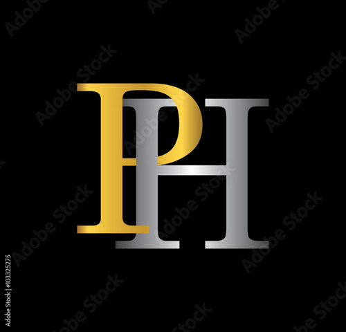 PH initial letter with gold and silver