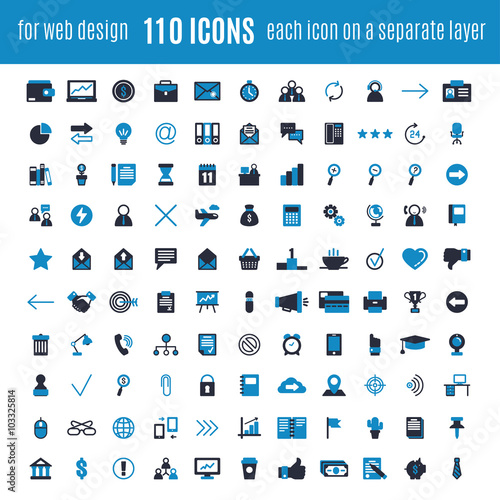 Business icons black and blue
